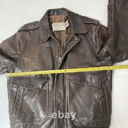 Vintage Schott Brown Leather Bomber Flight Jacket Coat USA 40 Medium Distressed