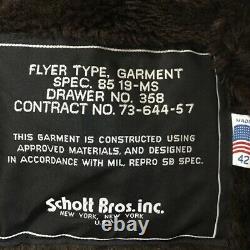 Vintage Schott Leather Jacket 42 Bomber Brown Lambskin Sheepskin Distressed USA