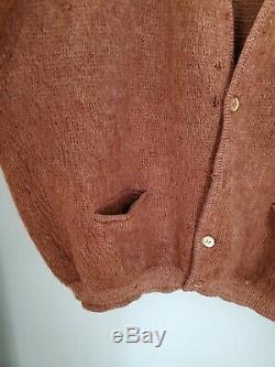 Vintage Sears Mohair Cardigan Cobain Sweater Fuzzy Brown Men's XL Distressed
