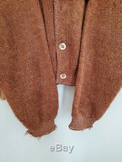 Vintage Sears Mohair Cardigan Cobain Sweater Fuzzy Brown Men's XL Distressed