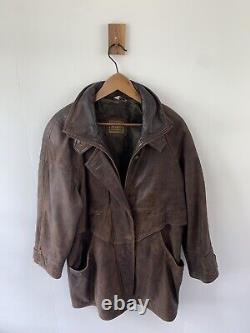 Vintage Style International 90's Brown Real Leather Jacket Distressed Medium