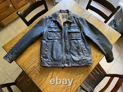 Vintage Trailer Mens M Leather Trucker Motorcycle Jacket dark brown distressed