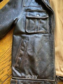 Vintage Trailer Mens M Leather Trucker Motorcycle Jacket dark brown distressed