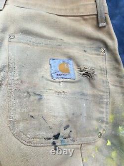 Vintage Trashed Carhartt Double Knee Duck Pants Jeans Distressed 31x32 thrashed