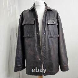 Vintage Y2K GAP Distressed Brown Thick Leather Jacket Trucker Utility Chore L