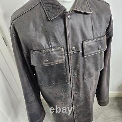 Vintage Y2K GAP Distressed Brown Thick Leather Jacket Trucker Utility Chore L