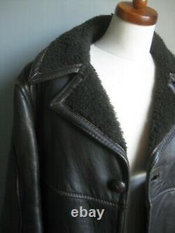 Vintage black leather borg fur distressed sheepskin style COAT JACKET 38 40 42 M