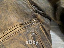 Vintage distressed patina SCHOTT leather BOMBER jacket MEDIUM SHORT brown
