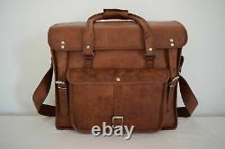 Vintage distressed tan Leather Bag Duffle Luggage Briefcase Messenger Shoulder