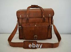 Vintage distressed tan Leather Bag Duffle Luggage Briefcase Messenger Shoulder