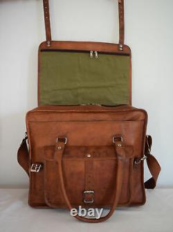 Vintage distressed tan Leather Bag Duffle Luggage Briefcase Messenger Shoulder