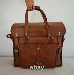 Vintage distressed tan Leather Bag Duffle Luggage Briefcase Messenger Shoulder