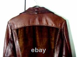 Vtg 60s 70s Distress Pioneer Wear Hipster Brown Leather & Suede Jacket Sz 38 /S