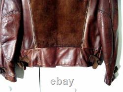 Vtg 60s 70s Distress Pioneer Wear Hipster Brown Leather & Suede Jacket Sz 38 /S