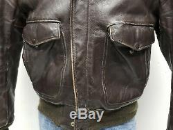 Vtg 70's SCHOTT A2 FLIGHT Bomber LEATHER JACKET BROWN DISTRESSED Men's Small 38