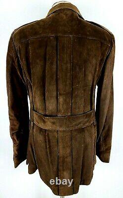 Vtg 90s GUCCI by TOM FORD Distressed Heavy Suede Leather Jacket Pea Coat 42, 52