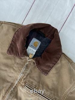 Vtg Carhartt Detroit Distressed Brown Blanket Lined Canvas Work Jacket USA SMALL