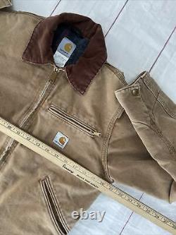 Vtg Carhartt Detroit Distressed Brown Blanket Lined Canvas Work Jacket USA SMALL