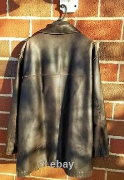 Vtg Distressed Eddie Bauer Outfitter Black Brown Leather Jacket Sz 3XL Tall