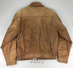 Vtg LEVIS Strauss Leather Motorcycle Jacket Brown Distressed Mens Medium Bomber