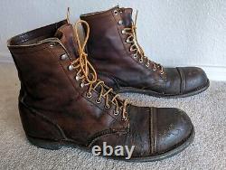 Vtg Red Wing boots Sz 12 Iron Ranger Distressed Brown Leather USA Made