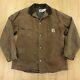Vtg Usa Made Carhartt Lined Chore Jacket Large Tall Distressed Workwear Canvas