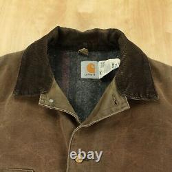 Vtg usa made CARHARTT lined chore jacket LARGE TALL distressed workwear canvas