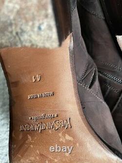 YSL Rive Gauche Brown Distressed Croc Embossed Men's Boots Size 41 EU