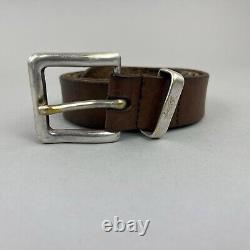 Ysl Yves Saint Laurent Brown Distressed Leather VTG Belt Size 40 Long Length