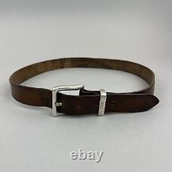 Ysl Yves Saint Laurent Brown Distressed Leather VTG Belt Size 40 Long Length