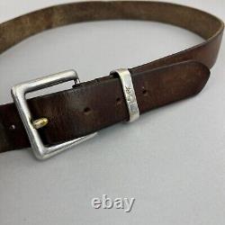 Ysl Yves Saint Laurent Brown Distressed Leather VTG Belt Size 40 Long Length