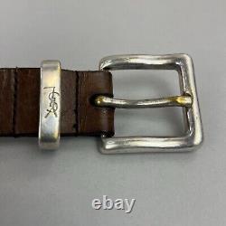 Ysl Yves Saint Laurent Brown Distressed Leather VTG Belt Size 40 Long Length