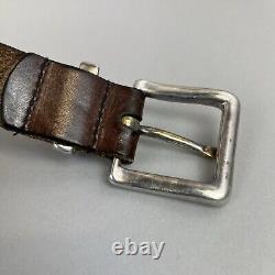 Ysl Yves Saint Laurent Brown Distressed Leather VTG Belt Size 40 Long Length