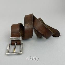 Ysl Yves Saint Laurent Brown Distressed Leather VTG Belt Size 40 Long Length