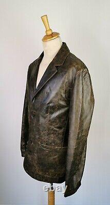 #b4 Mens River Island Distressed Brown Leather Jacket Blazer XL