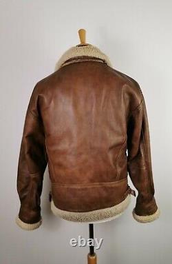 #b4 Mens Wilsons Leather Distressed Brown Sherpa Flying Jacket Medium 42/44