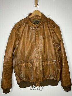 $1295 Nouveau Polo Ralph Lauren A2 XXL Brown Distressed Leather Jacket Bomber Rrl