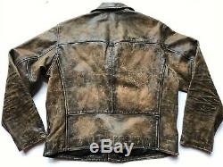 $ 2400 Rrl Ralph Lauren Limited Edition Distressed Motorcycle Cuir Jacket- XXL