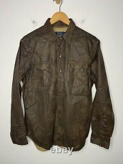 328 $ Polo Ralph Lauren Middle Wax Brown Chemise Fo Cuir Rrl Détressed Western