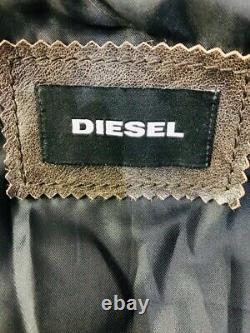 $998 Rare Diesel Men’s Designer Aged Distress Brown Biker Leather Racer Jacket L