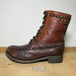 ASH Ralf Tan Brown Bottes en Cuir Vieilli Cloutées à Lacets pour Homme Taille UK 10