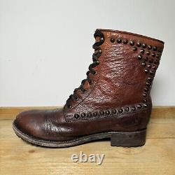 ASH Ralf Tan Brown Bottes en Cuir Vieilli Cloutées à Lacets pour Homme Taille UK 10