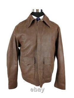 Ailes Us Mens Distressed Brown Veste En Cuir Zip USA XL Long Indiana Jones Manteau
