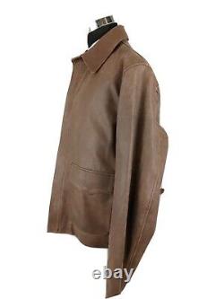 Ailes Us Mens Distressed Brown Veste En Cuir Zip USA XL Long Indiana Jones Manteau
