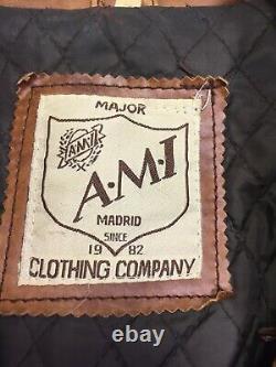 Ami Madrid Vintage Années 1980 Veste En Cuir De Vache Dérangée Veste En Cuir Double Manteau Breasted