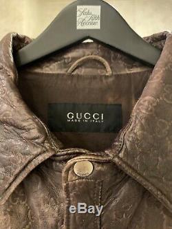 Auth Gucci Guccissima Distressed Blouson En Cuir Moto Gg XL 60 4495 $