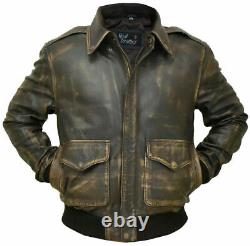 Aviator A-2 Veste De Vol De Bombardier En Cuir Décontraction Véritable Cowhide Vintage Brown