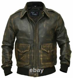 Aviator A-2 Veste De Vol De Bombardier En Cuir Décontraction Véritable Cowhide Vintage Brown