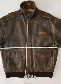 Aviator A2 Leather Flight Jacket Distressed Brown Bomber Mens Par Avirex, Taille L