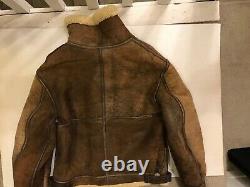 Avirex B-3 Mouton A-324 Vol Distressed Brown Leather Bomber Jacket Taille 40